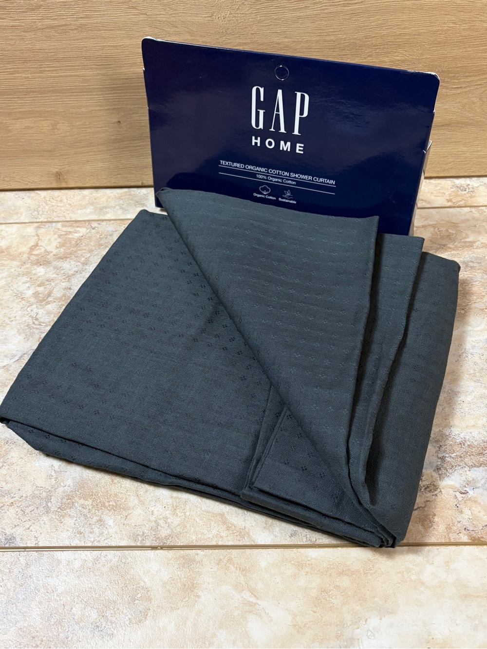 GAP Textured Shower Curtain Organic Cotton Black 72" x 72" Modern Minimalist